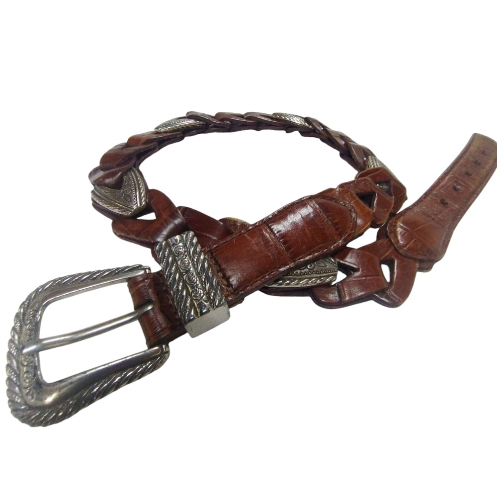 Vintage Brighton Women's Leather Linked Croc Print Belt size‎ 26 Small Western